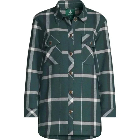 woods Tops - Woods Women's Evelyn Flannel Shacket Relaxed Fit Small Green Plaid
